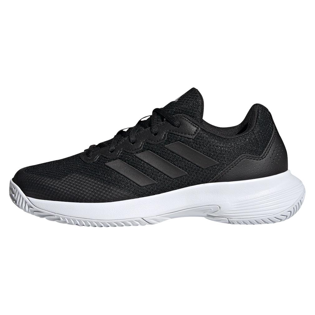 adidas Women`s GameCourt 2 Tennis Shoes Black and Silver Metallic