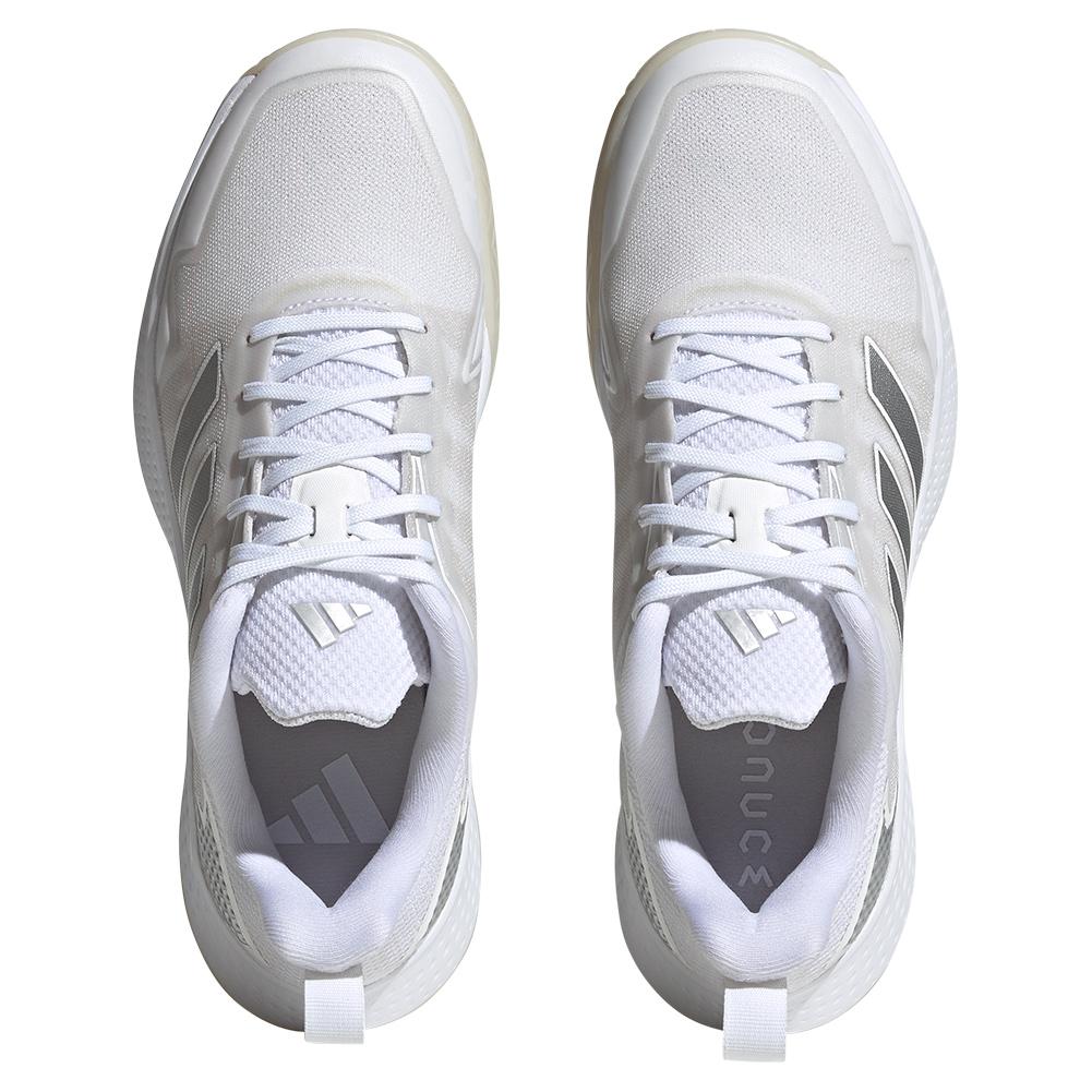 adidas Women`s Defiant Speed Tennis Shoes White and Metallic Silver