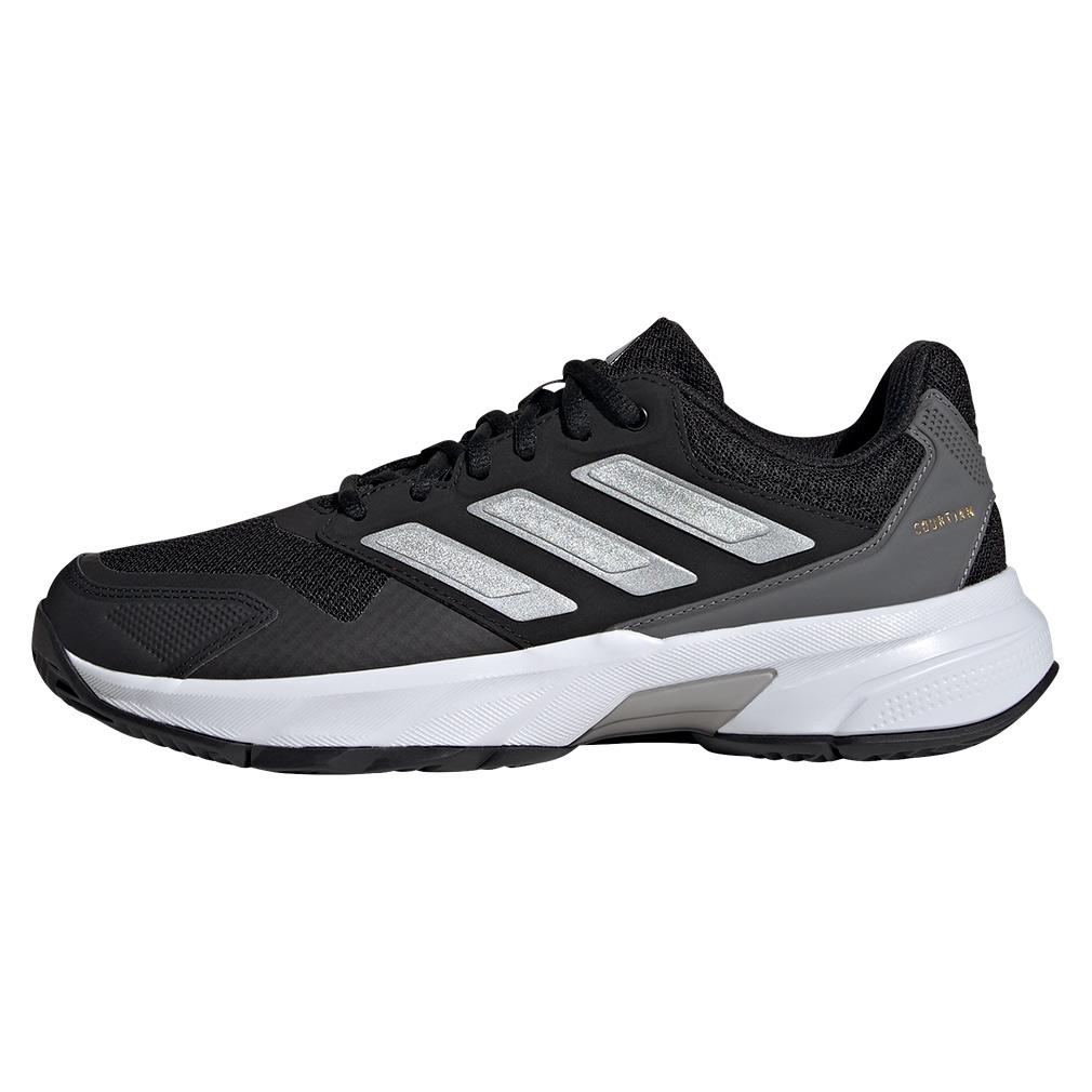 adidas Women`s CourtJam Control 3 Tennis Shoes Black and Silver Metallic