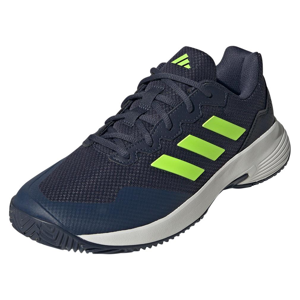 adidas Men`s GameCourt 2 Tennis Shoes Shadow Navy and Lucid Lemon