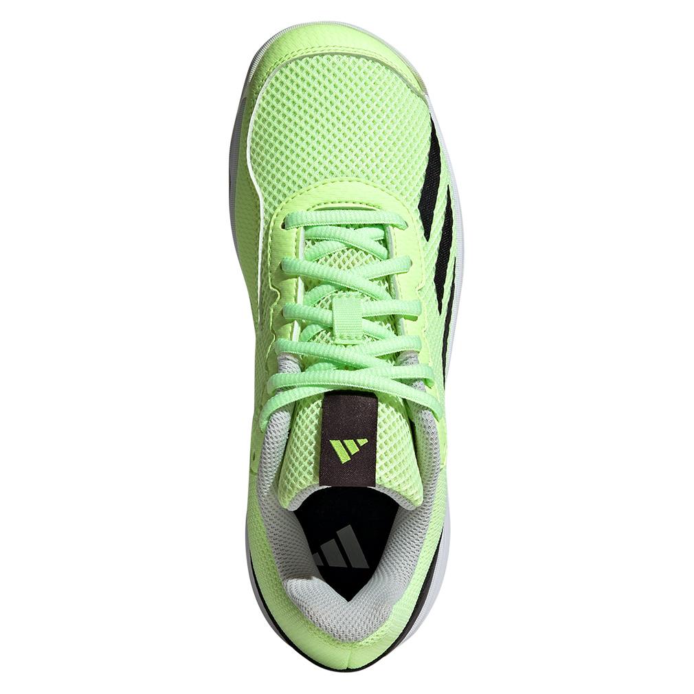 adidas Juniors` Courtflash Tennis Shoes Green Spark and Aurora Black