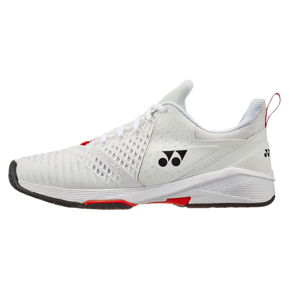 Yonex Men`s Sonicage 3 Tennis Shoes White and Red