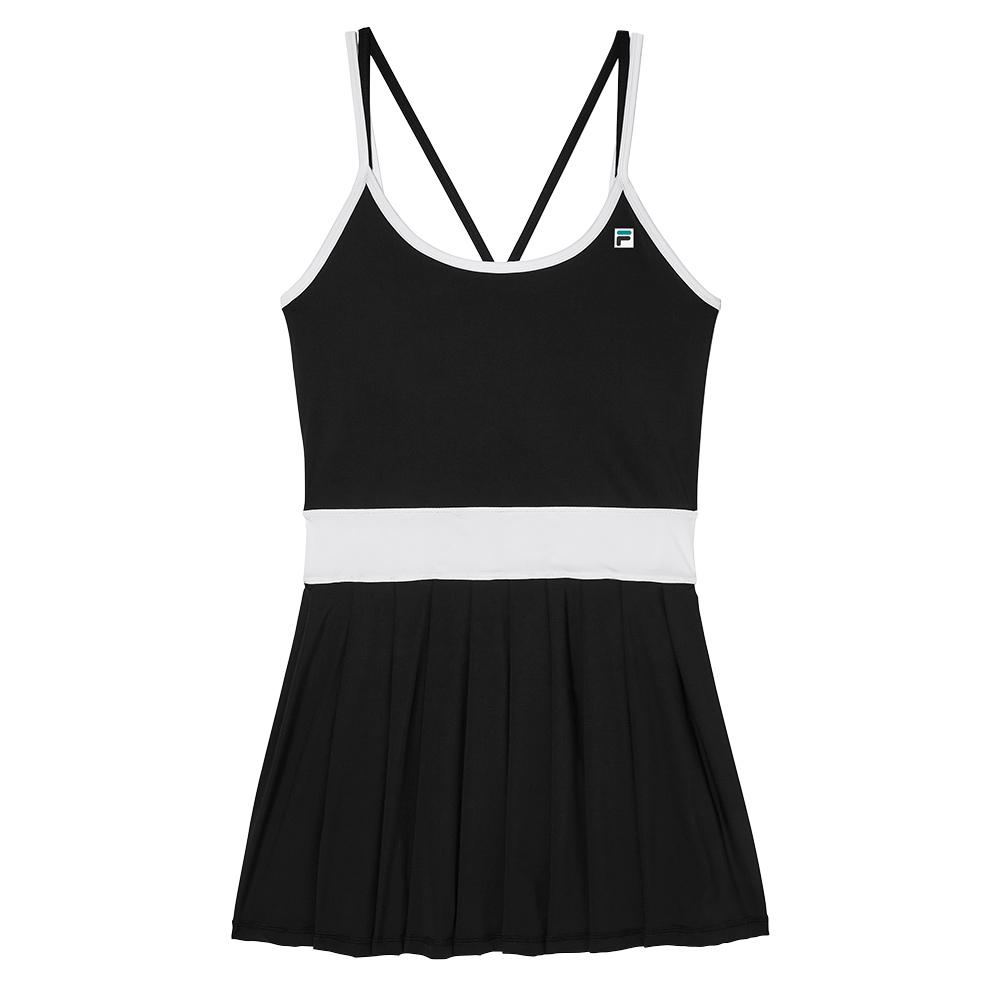 FILA Women`s LA Finale Pleated Tennis Dress in Shattered Black