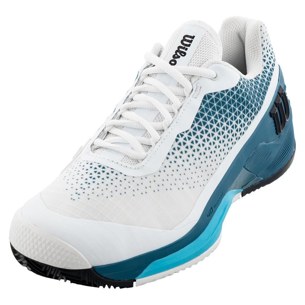 Wilson Men`s Rush Pro  Clay Tennis Shoes White and Blue Coral