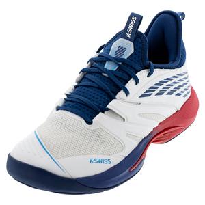K-Swiss Men`s SpeedTrac Tennis Shoes Blanc de Blanc and Blue Opal